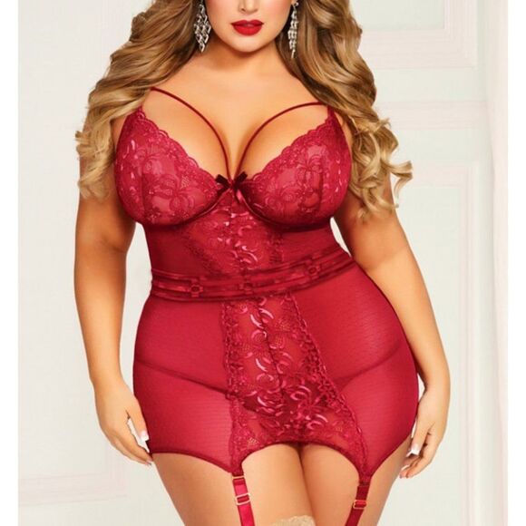 PLUS Wine‎ Red Underwire Chemise Set Lingerie - Picture 3 of 7